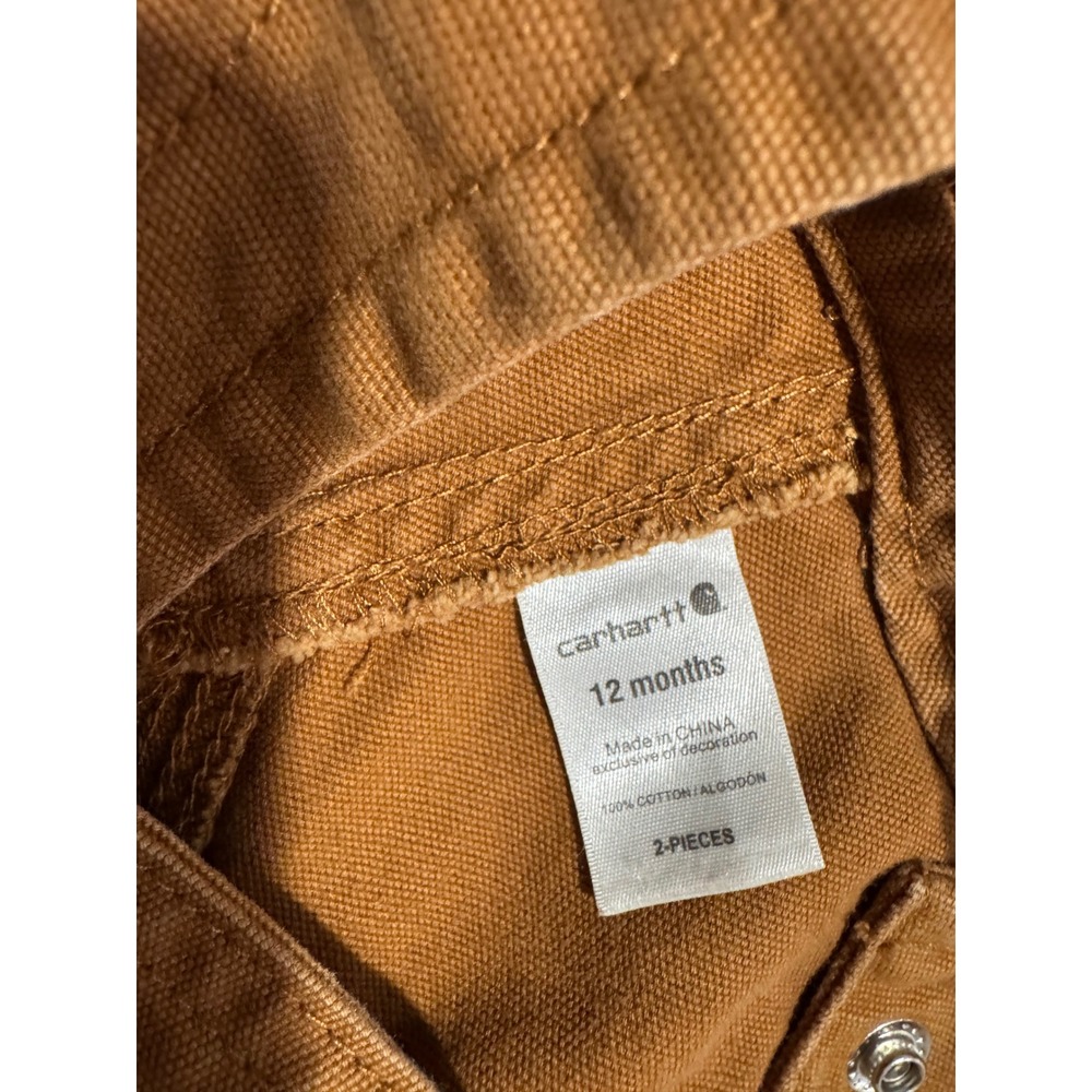 Carhartt Canvas Bib Overalls Unisex boys 12 Months Brown Adjustable Straps - Picture 2 of 3
